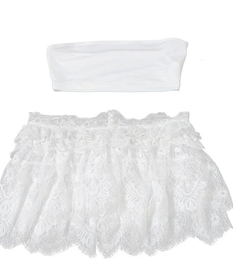 Chic White Lace Ruffle Tube Top | Trendy Y2K Coquette Cropped Cami for Fall Layers & Vacations