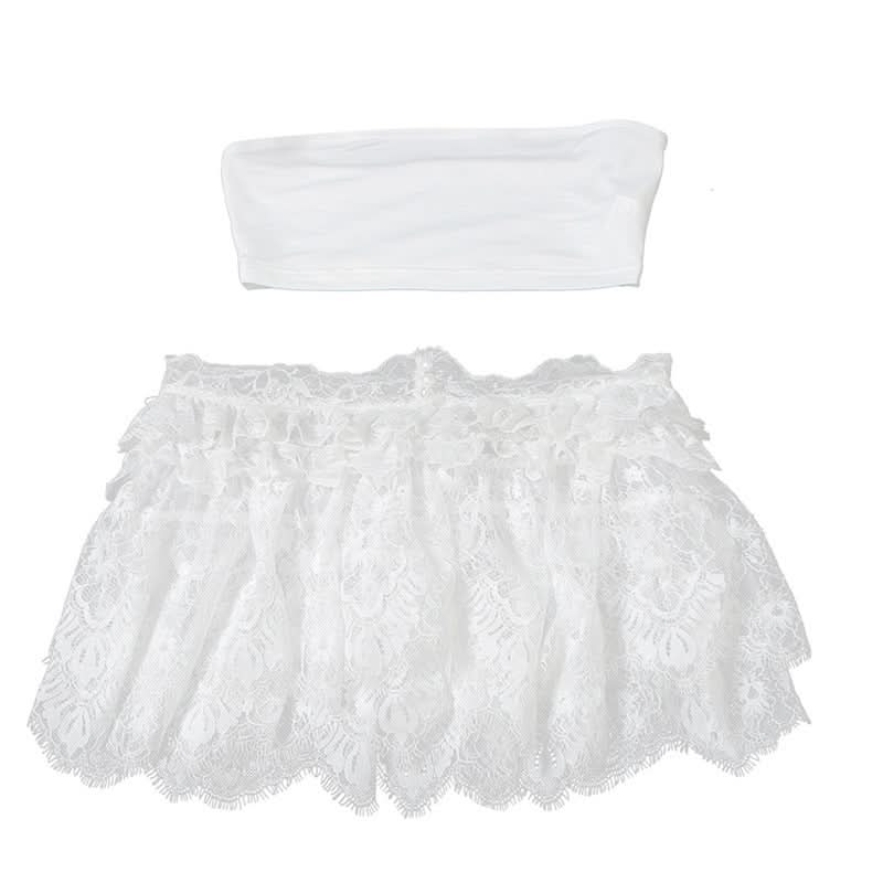 Chic White Lace Ruffle Tube Top | Trendy Y2K Coquette Cropped Cami for Fall Layers & Vacations