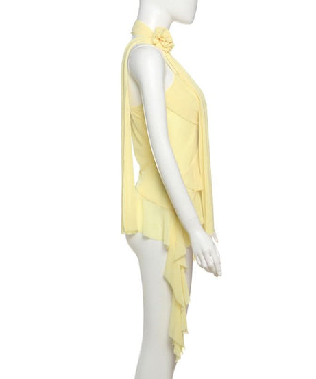 Golden Hour Goddess Ruffle Mesh Cami Top & Floral Choker Set – Fall's Whimsical Statement Piece