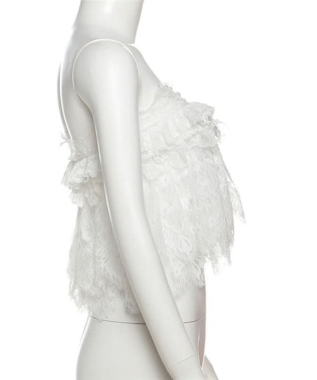 Chic White Lace Ruffle Tube Top | Trendy Y2K Coquette Cropped Cami for Fall Layers & Vacations