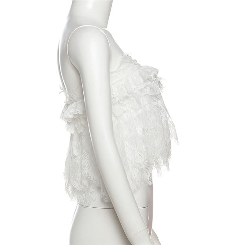 Chic White Lace Ruffle Tube Top | Trendy Y2K Coquette Cropped Cami for Fall Layers & Vacations