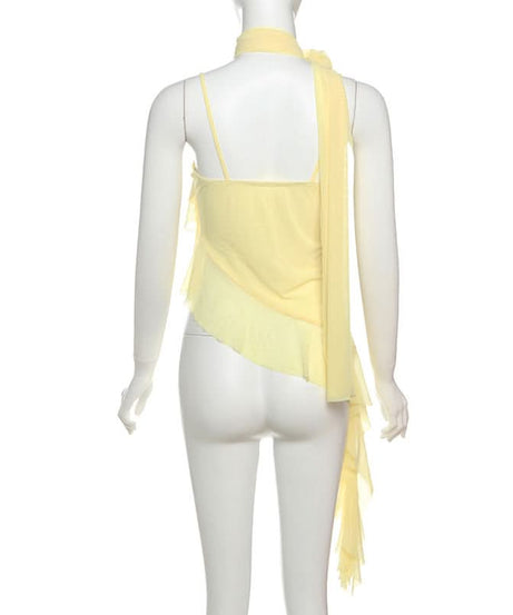 Golden Hour Goddess Ruffle Mesh Cami Top & Floral Choker Set – Fall's Whimsical Statement Piece