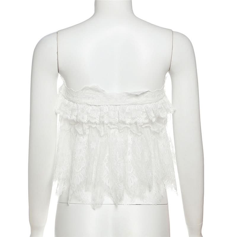 Chic White Lace Ruffle Tube Top | Trendy Y2K Coquette Cropped Cami for Fall Layers & Vacations