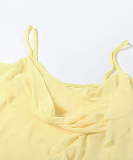 Golden Hour Goddess Ruffle Mesh Cami Top & Floral Choker Set – Fall's Whimsical Statement Piece