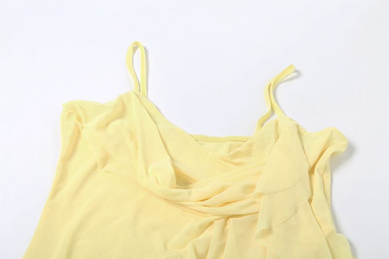 Golden Hour Goddess Ruffle Mesh Cami Top & Floral Choker Set – Fall's Whimsical Statement Piece