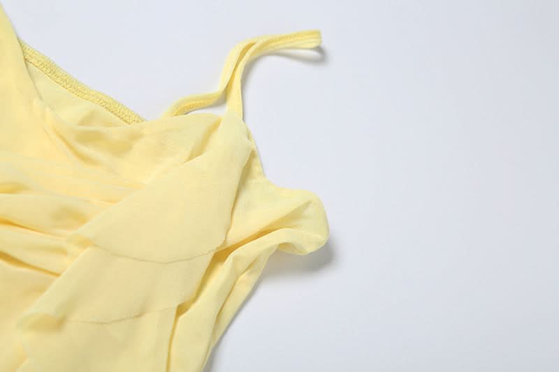 Golden Hour Goddess Ruffle Mesh Cami Top & Floral Choker Set – Fall's Whimsical Statement Piece