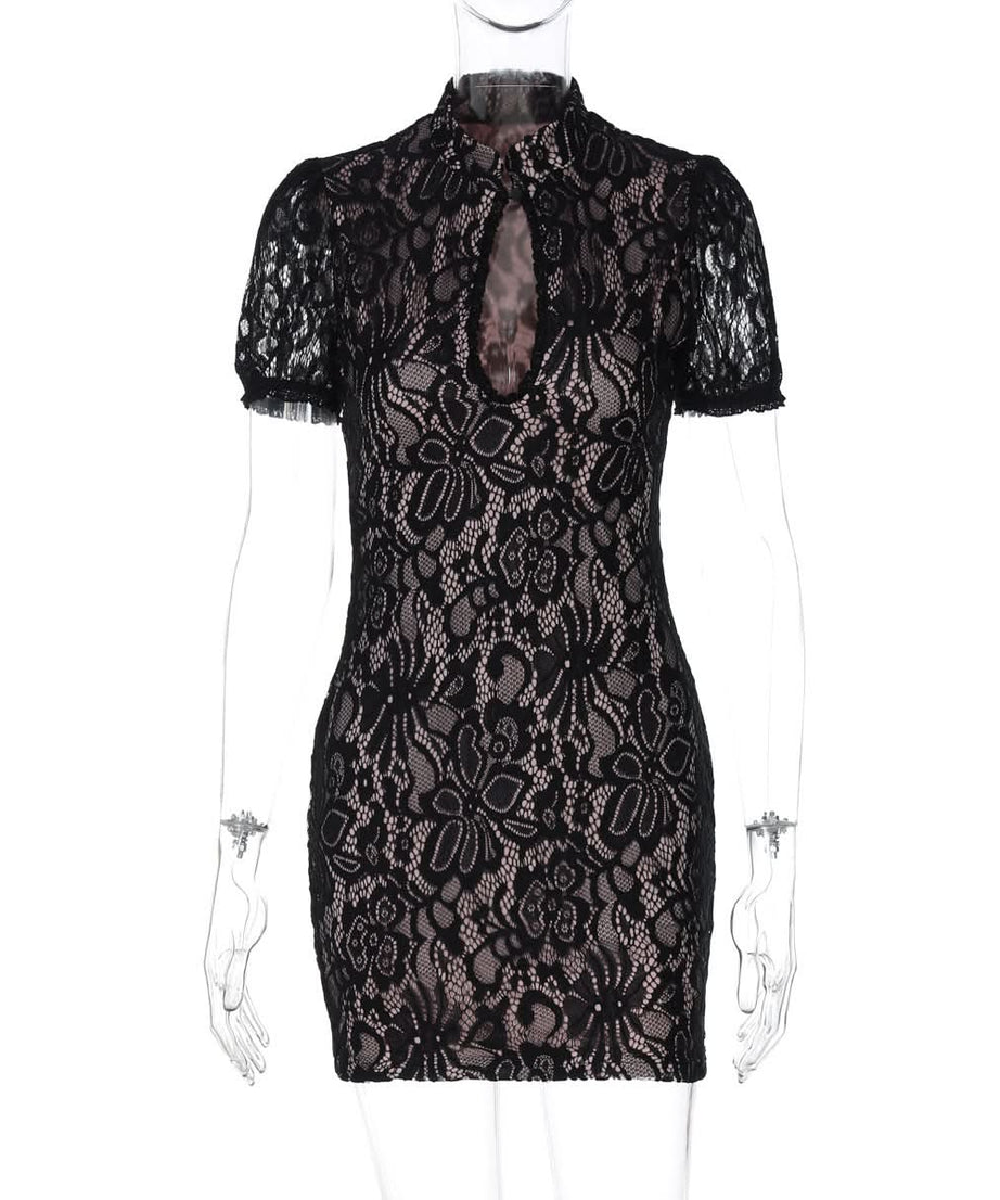 Romantic Lace Keyhole Mini Dress - Perfect for Fall Dates & Holiday Glam