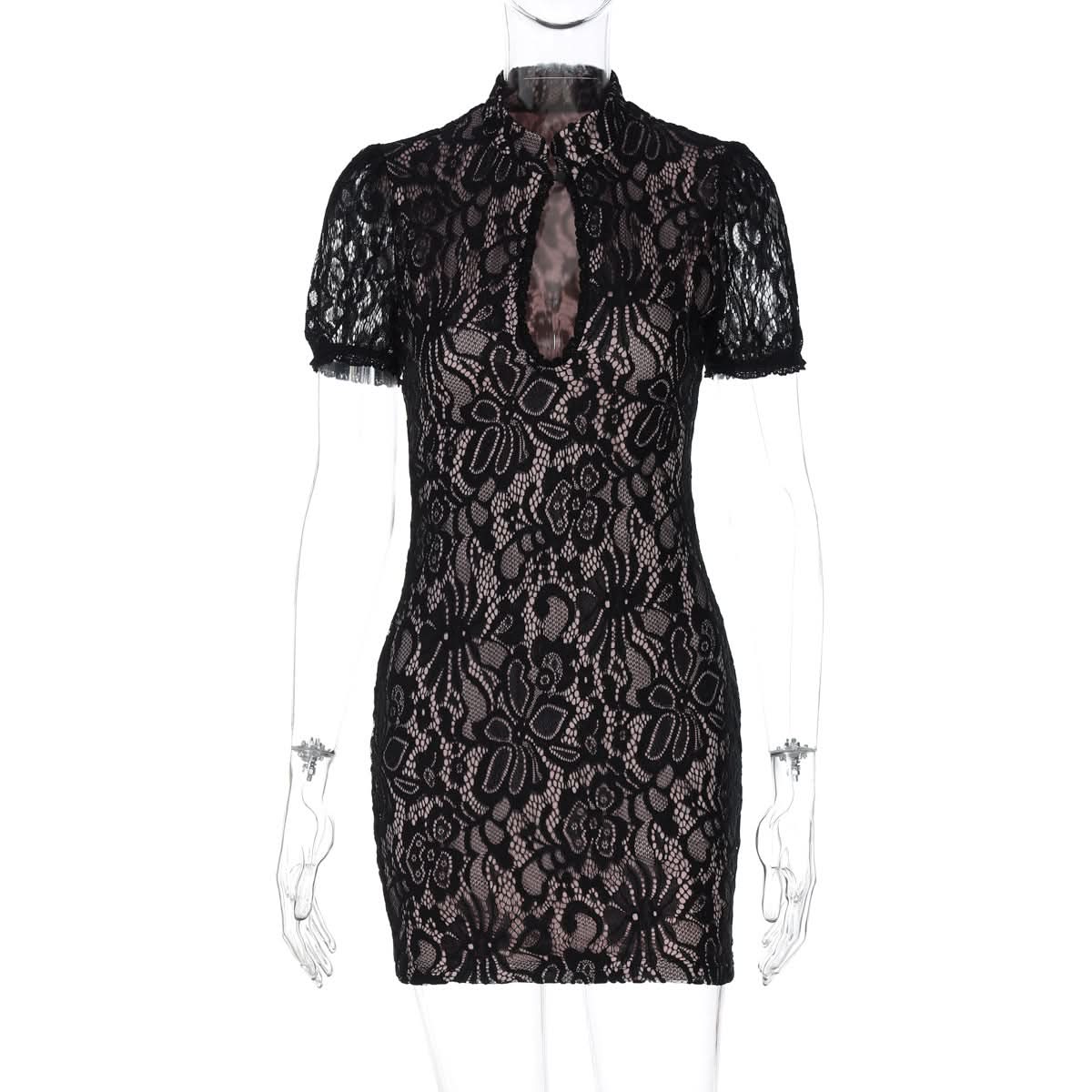 Romantic Lace Keyhole Mini Dress - Perfect for Fall Dates & Holiday Glam