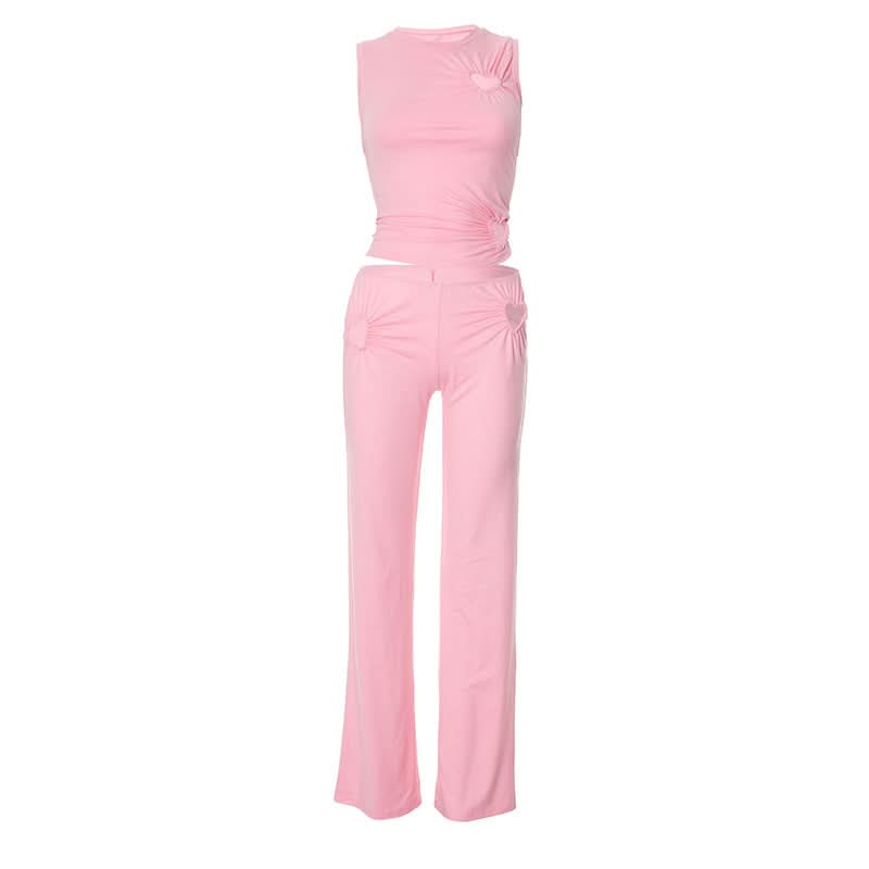 Bubblegum Dream Sweetheart Ruched Two-Piece Set - Chic Y2K Fall Lounge & Street Style
