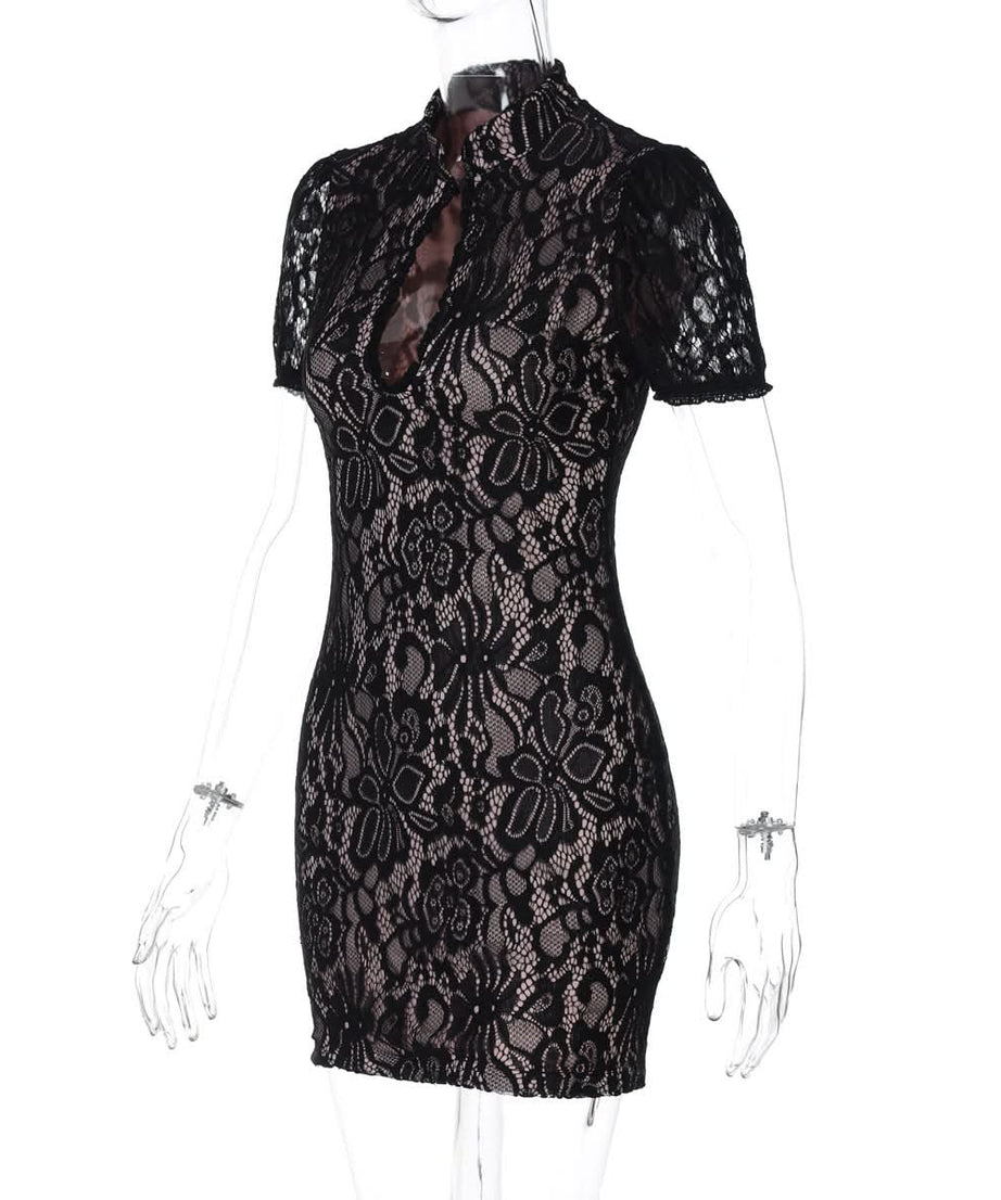 Romantic Lace Keyhole Mini Dress - Perfect for Fall Dates & Holiday Glam