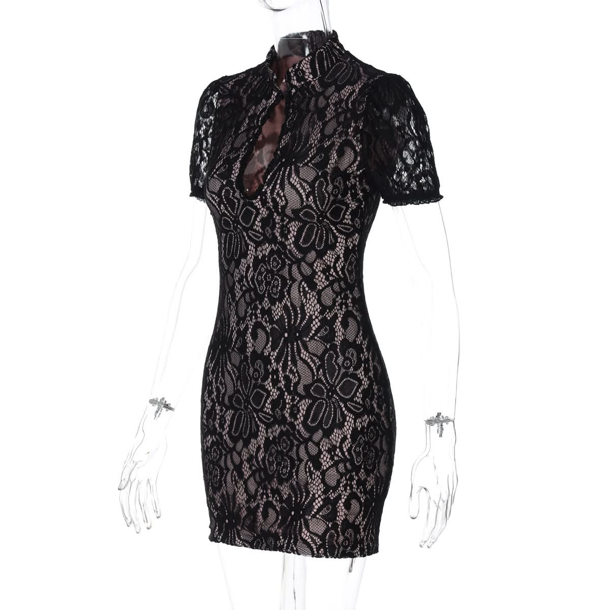 Romantic Lace Keyhole Mini Dress - Perfect for Fall Dates & Holiday Glam