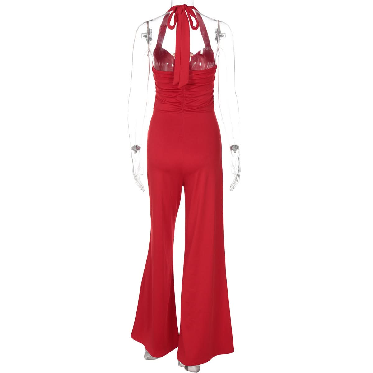 Stunning Red Halter Jumpsuit with Gold Heart Details | Your Festive Fall & Holiday Party Statement