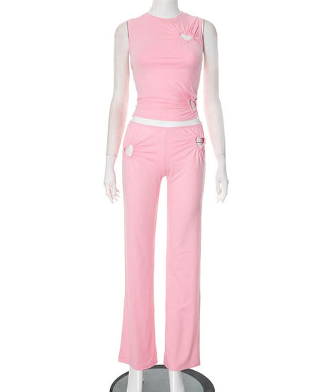 Bubblegum Dream Sweetheart Ruched Two-Piece Set - Chic Y2K Fall Lounge & Street Style
