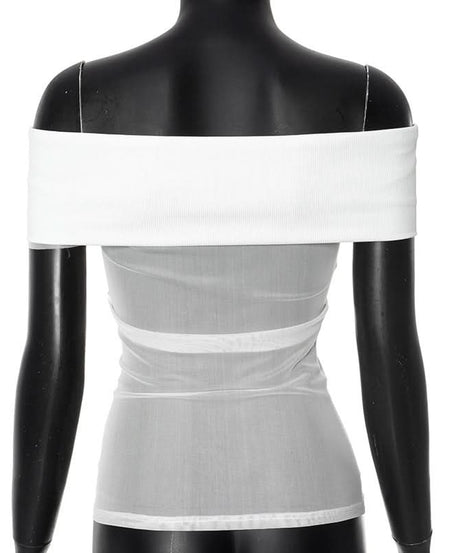 Rebel Chic Mesh Cross Off-Shoulder Top - Spooky Season & Beyond