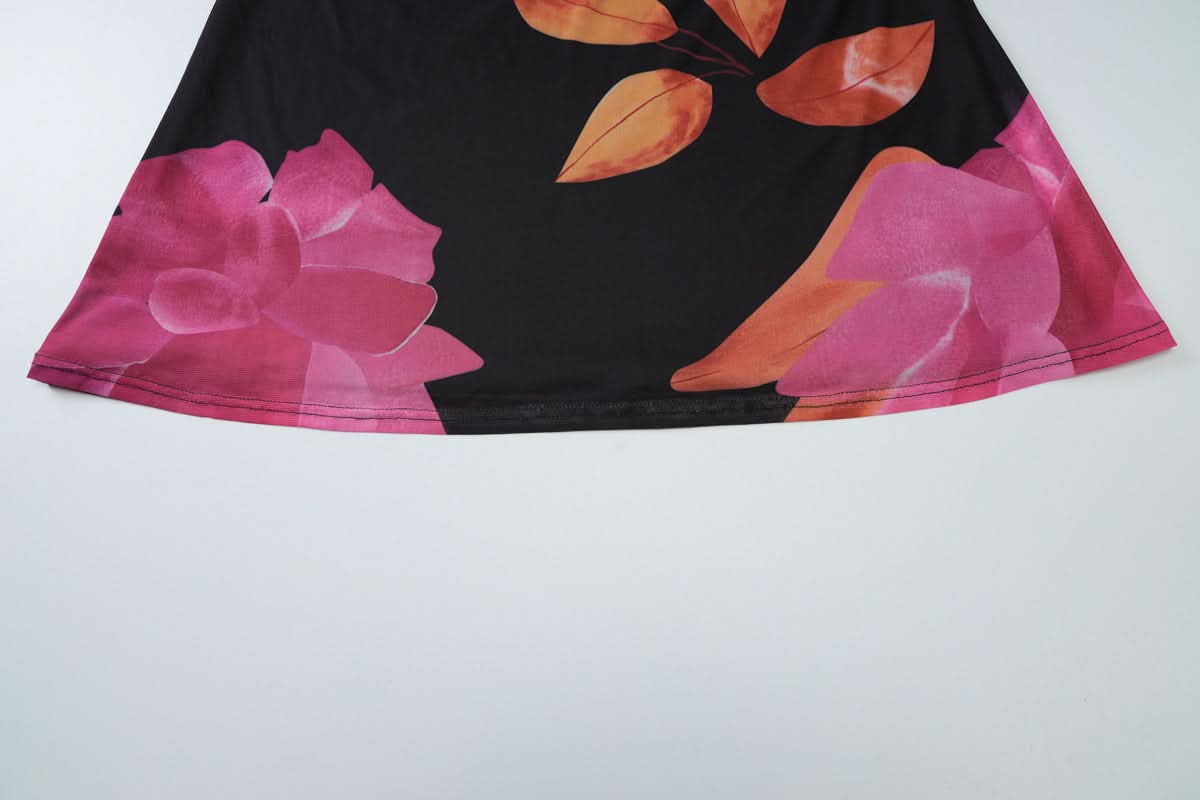 Radiant Floral Halter Cowl Neck Mesh Maxi Dress – Chic for Fall Getaways & Evening Events