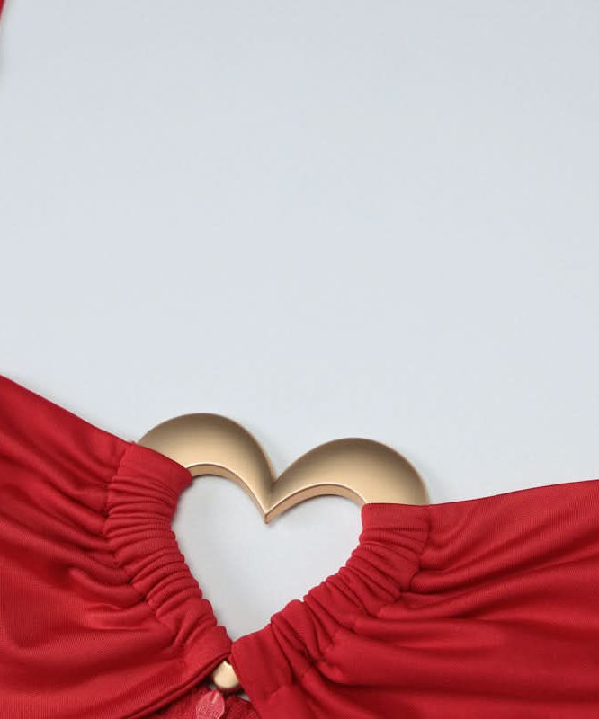 Stunning Red Halter Jumpsuit with Gold Heart Details | Your Festive Fall & Holiday Party Statement