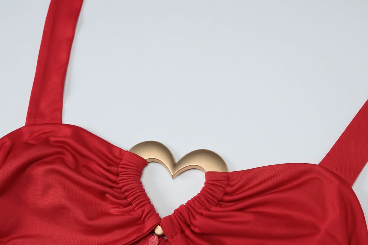 Stunning Red Halter Jumpsuit with Gold Heart Details | Your Festive Fall & Holiday Party Statement