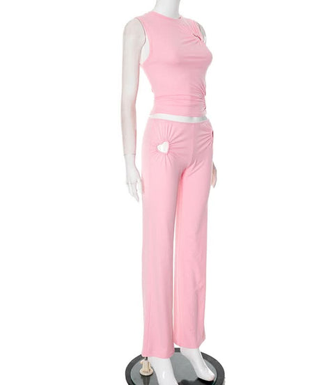 Bubblegum Dream Sweetheart Ruched Two-Piece Set - Chic Y2K Fall Lounge & Street Style