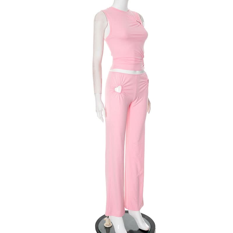 Bubblegum Dream Sweetheart Ruched Two-Piece Set - Chic Y2K Fall Lounge & Street Style