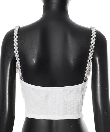 Chic Coquette Bow & Pearl Ruffle Crop Top - Strapless Fall Party & Holiday Ready