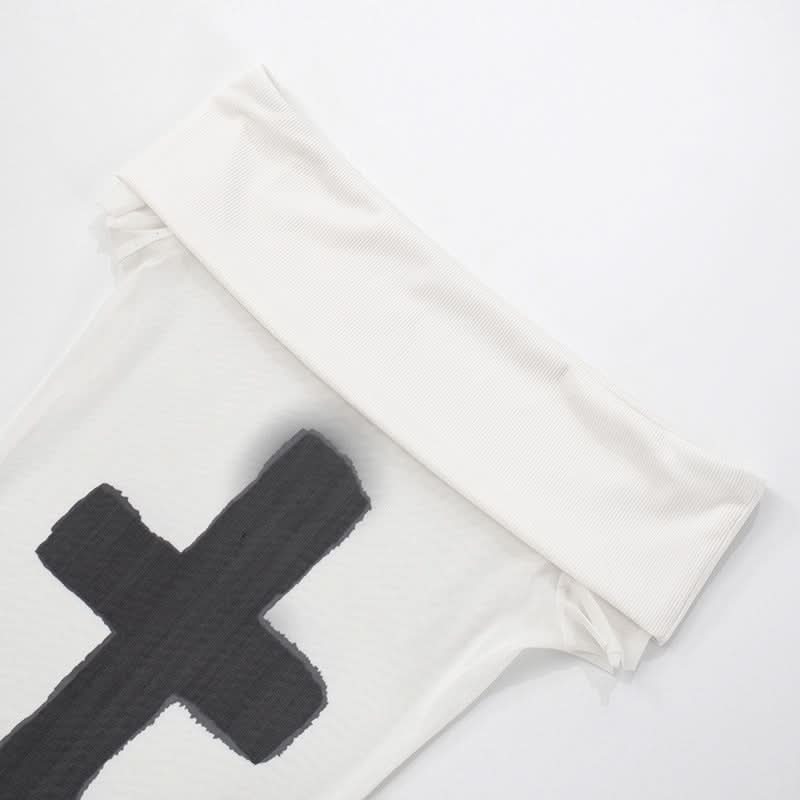 Rebel Chic Mesh Cross Off-Shoulder Top - Spooky Season & Beyond