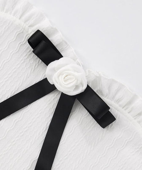 Chic Coquette Bow & Pearl Ruffle Crop Top - Strapless Fall Party & Holiday Ready