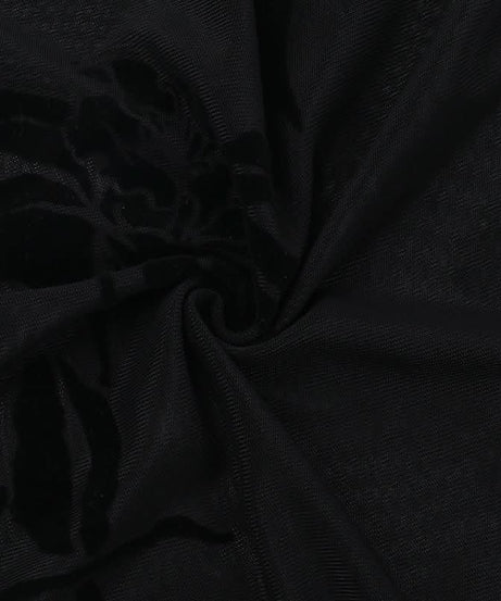 Dark Romance Flocked Floral Sheer Mesh Cap Sleeve Top - Fall's Enchanted Layer