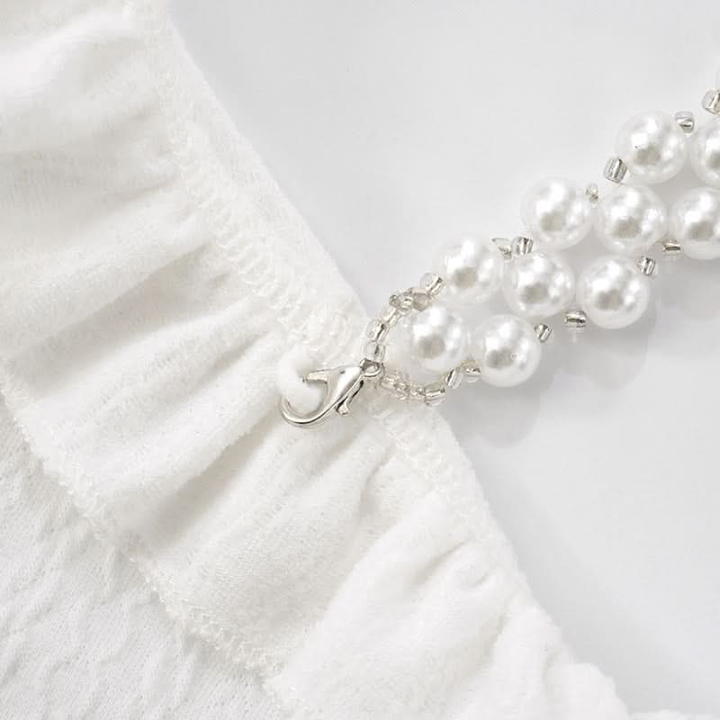 Chic Coquette Bow & Pearl Ruffle Crop Top - Strapless Fall Party & Holiday Ready