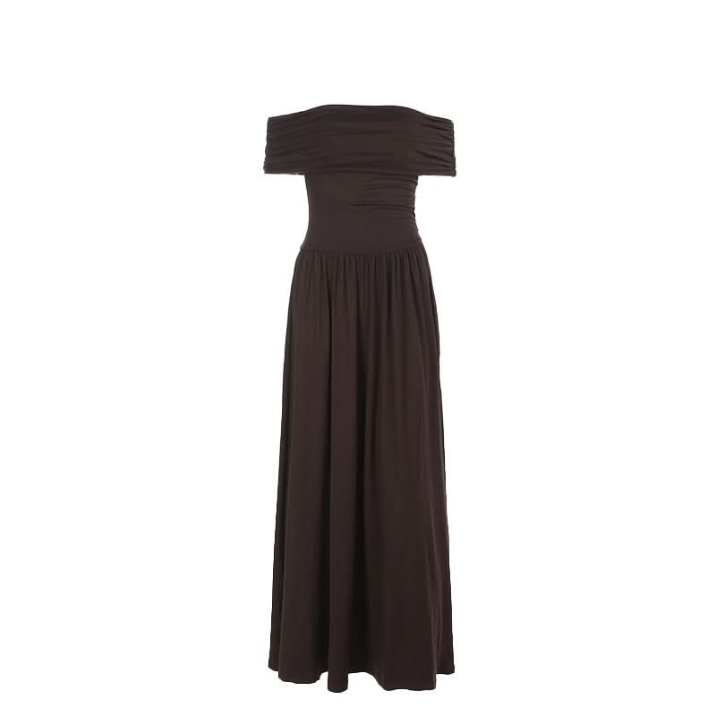 Effortless Fall Elegance: Ruched Off-Shoulder Maxi Dress - Rich Espresso