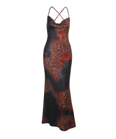 Fierce Fall Glam: Leopard & Rose Cowl Neck Maxi Dress – Your Statement Piece for Autumn & Holiday Nights