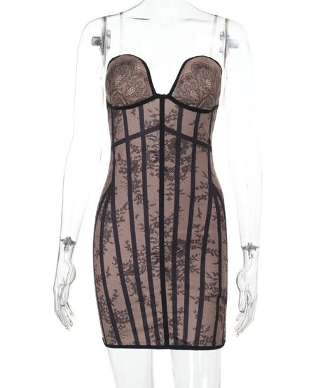 Allure Black Lace Corset Bodycon Mini Dress - Strapless & Seductive for Fall Nights & Holiday Parties