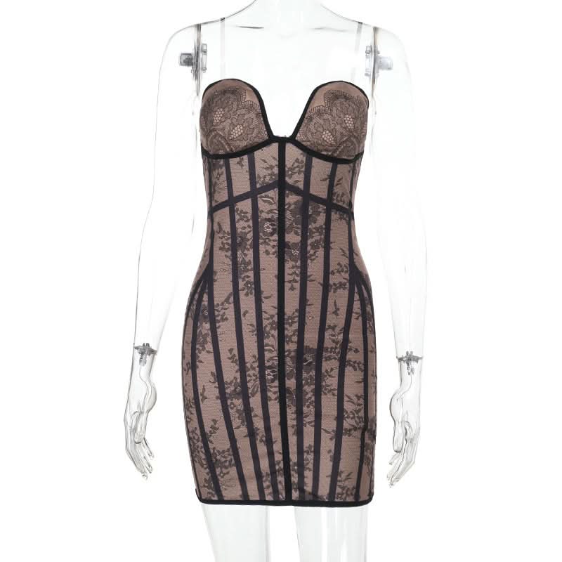 Allure Black Lace Corset Bodycon Mini Dress - Strapless & Seductive for Fall Nights & Holiday Parties
