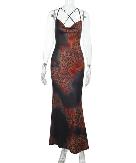 Fierce Fall Glam: Leopard & Rose Cowl Neck Maxi Dress – Your Statement Piece for Autumn & Holiday Nights