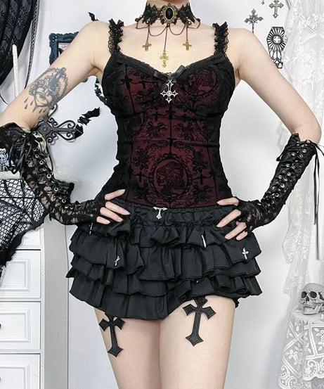 Haute Goth Velvet & Lace Corset Cami Top - Dark Romance Fall & Halloween Style