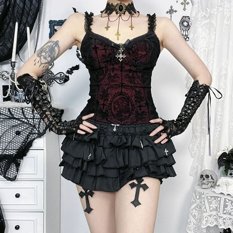 Haute Goth Velvet & Lace Corset Cami Top - Dark Romance Fall & Halloween Style