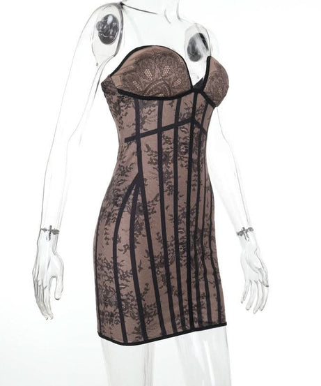 Allure Black Lace Corset Bodycon Mini Dress - Strapless & Seductive for Fall Nights & Holiday Parties
