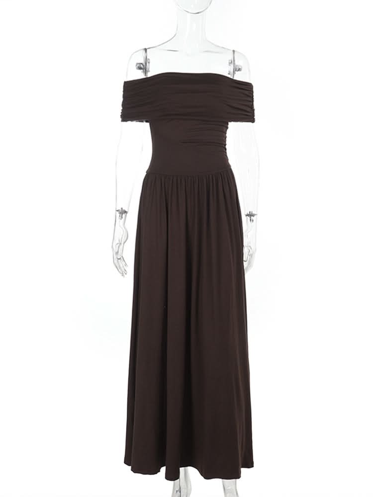 Effortless Fall Elegance: Ruched Off-Shoulder Maxi Dress - Rich Espresso