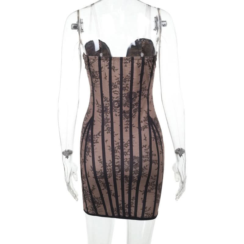 Allure Black Lace Corset Bodycon Mini Dress - Strapless & Seductive for Fall Nights & Holiday Parties