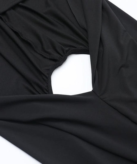 Mysterious Black Hooded Maxi Dress: Cowl Neck, Ruched & Slit for Fall Elegance