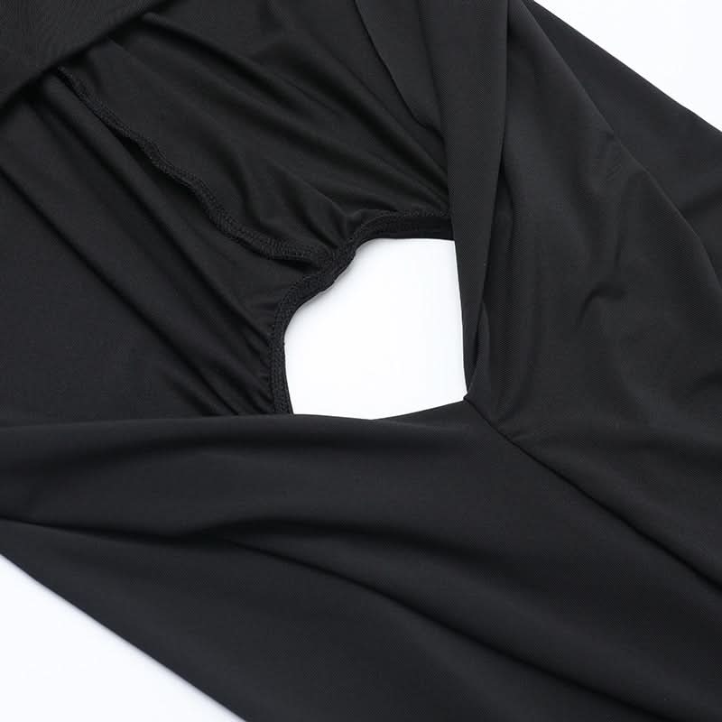 Mysterious Black Hooded Maxi Dress: Cowl Neck, Ruched & Slit for Fall Elegance