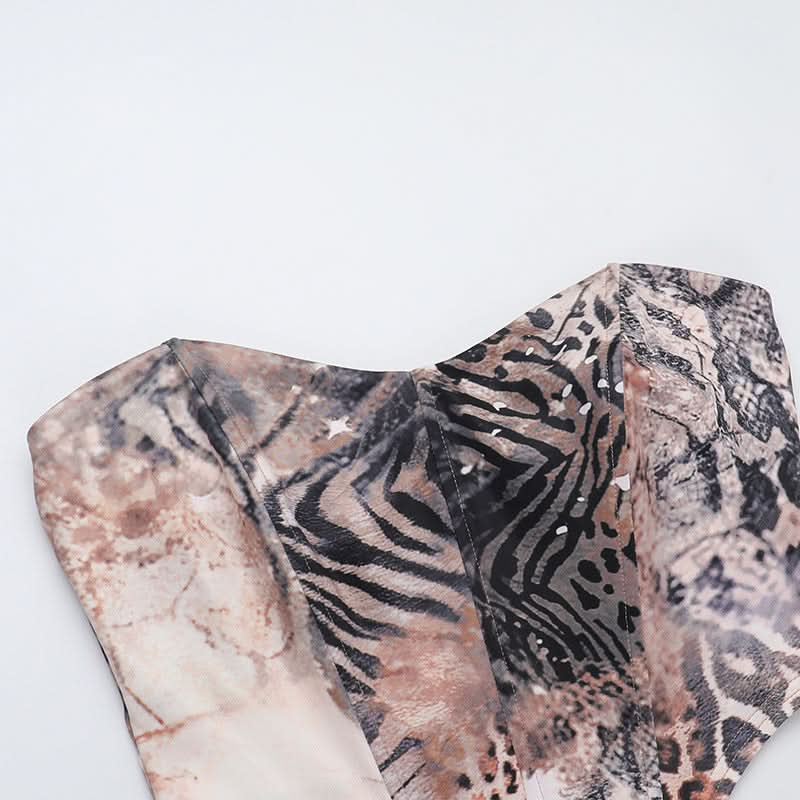 Fierce Fall Glam: Animal Print Cutout Maxi Set - Strapless Top & Skirt for Holiday Nights