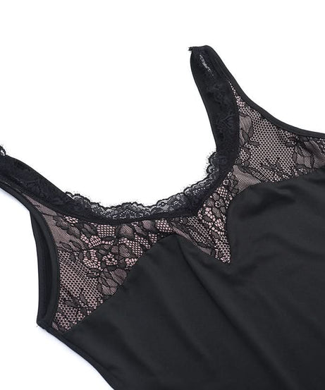 Sultry Black Lace-Trim Maxi Dress | High Slit & Open Back Gown for Fall & Holiday Parties