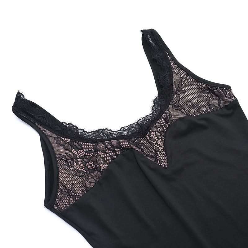 Sultry Black Lace-Trim Maxi Dress | High Slit & Open Back Gown for Fall & Holiday Parties