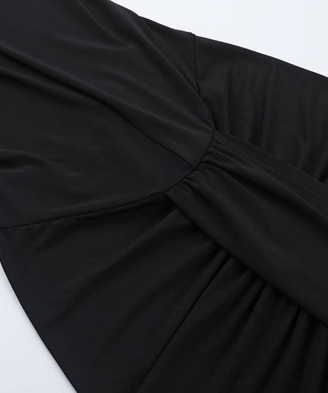 Mysterious Black Hooded Maxi Dress: Cowl Neck, Ruched & Slit for Fall Elegance