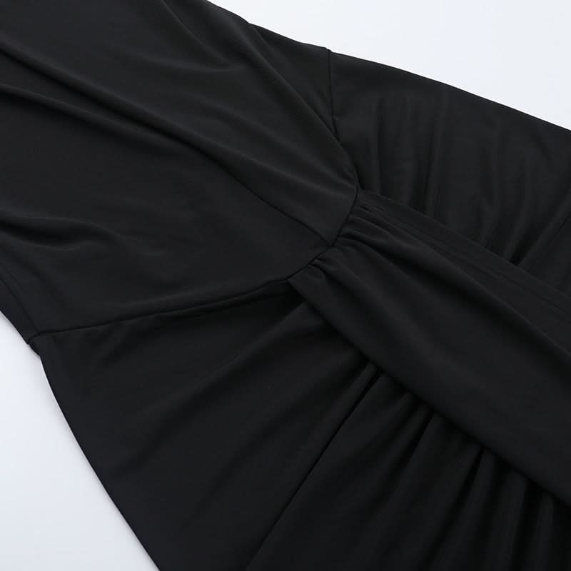 Mysterious Black Hooded Maxi Dress: Cowl Neck, Ruched & Slit for Fall Elegance