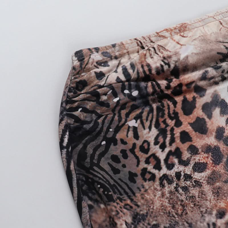 Fierce Fall Glam: Animal Print Cutout Maxi Set - Strapless Top & Skirt for Holiday Nights