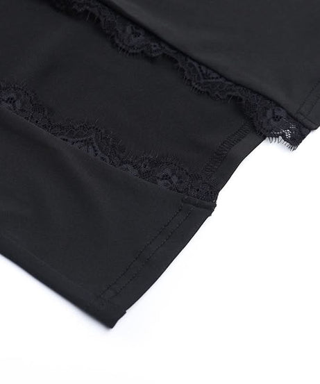 Sultry Black Lace-Trim Maxi Dress | High Slit & Open Back Gown for Fall & Holiday Parties