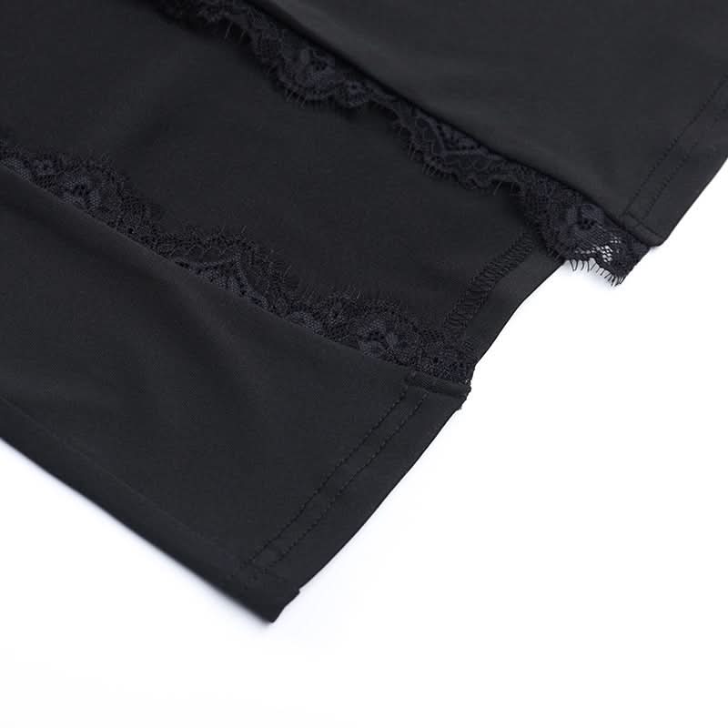 Sultry Black Lace-Trim Maxi Dress | High Slit & Open Back Gown for Fall & Holiday Parties