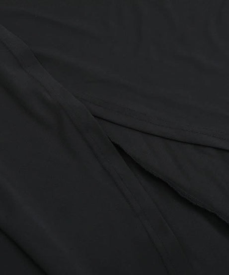 Mysterious Black Hooded Maxi Dress: Cowl Neck, Ruched & Slit for Fall Elegance