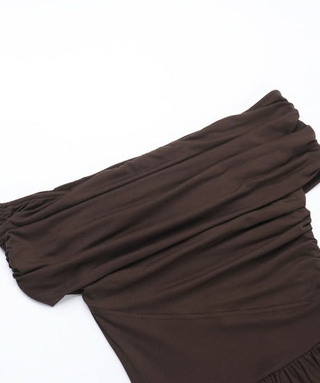 Effortless Fall Elegance: Ruched Off-Shoulder Maxi Dress - Rich Espresso